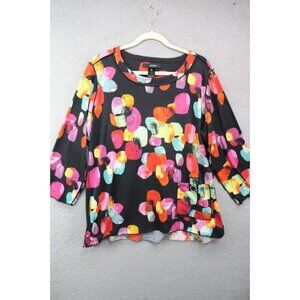 Ali Miles Long Sleeve Art to Wear Top-Size 1X-Boho Artsy Colorful